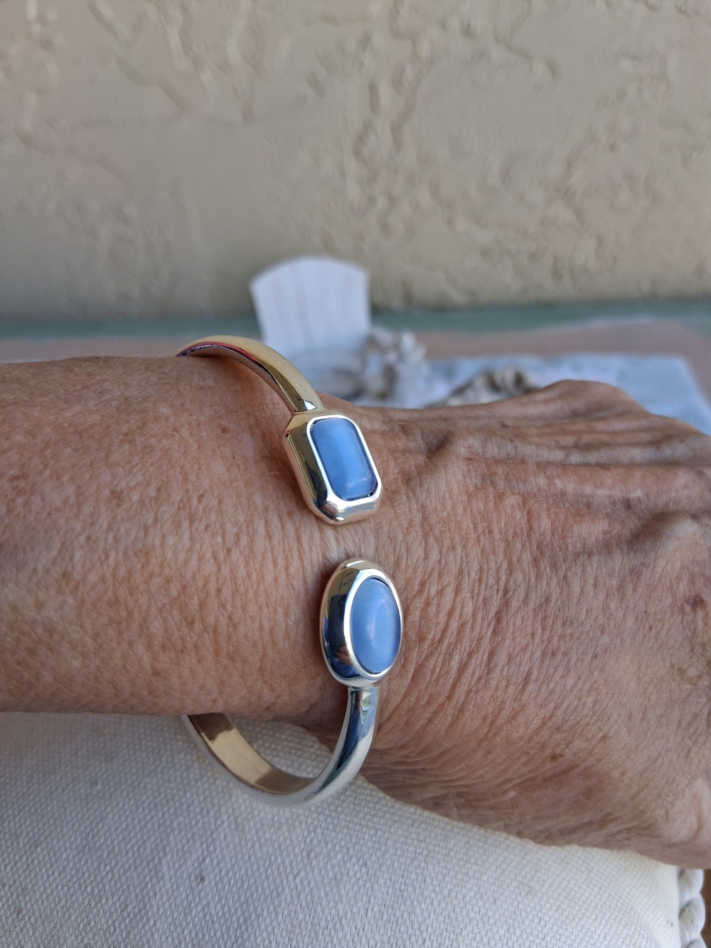 Blue Stone Open Cuff Bracelet - Women's  Silver Tone